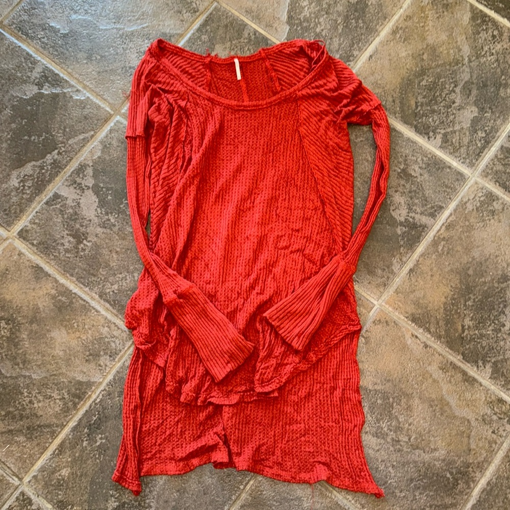 Free People Distressed Waffle Knit Long Sleeve